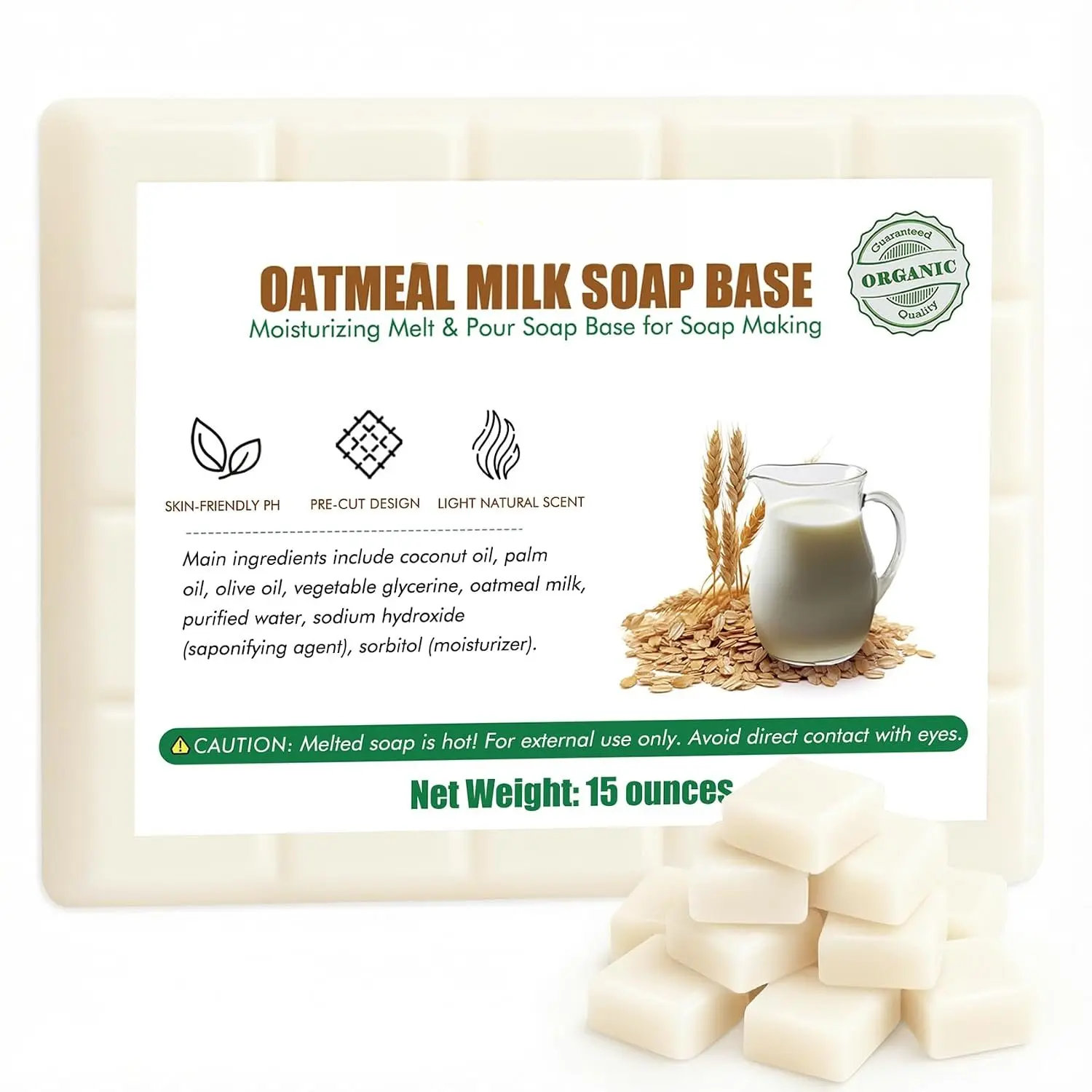 15 Ounces Glycerin Soap Base - Scented Melt and Pour Soap Base for DIY Crafting, Easy to Cut, Vegan and , Moisturizing and Gentle  ,  for Soap Making Supplies (Oatmeal Milk)
