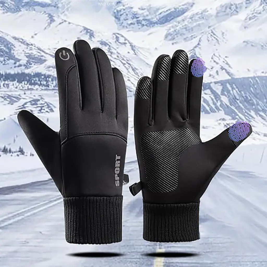 Unisex Cold Weather Fleece Thermal Gloves, Touch Screen, Wind Resistant, Non Slip, Winter Riding Gloves, Universal Fit