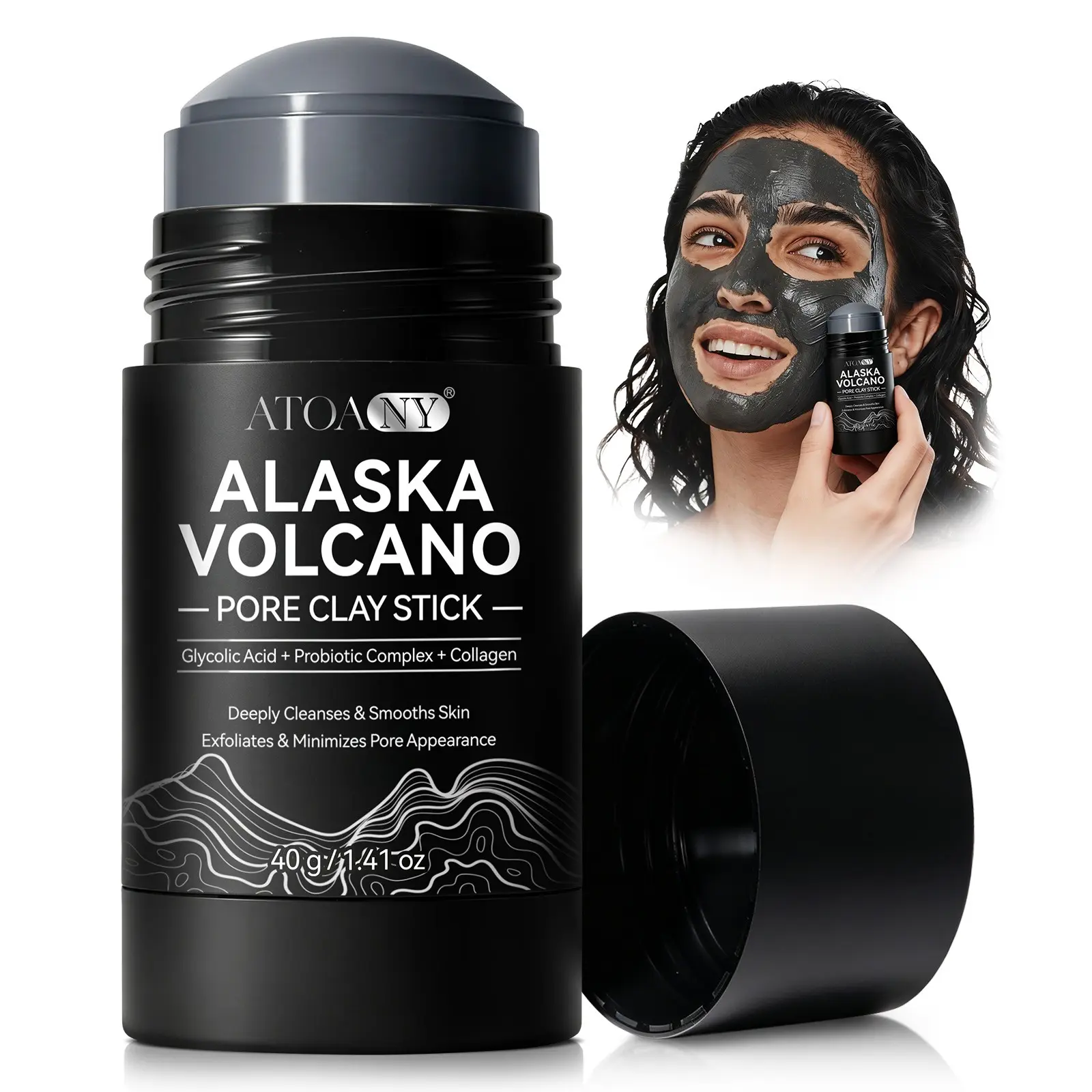 Atoany Volcanic Mud Mask Stick 40g, Deep Cleansing Pore Mask, Shrinks Pores, Gentle Exfoliation, Smooths Skin, Non-Drying, Skincare
