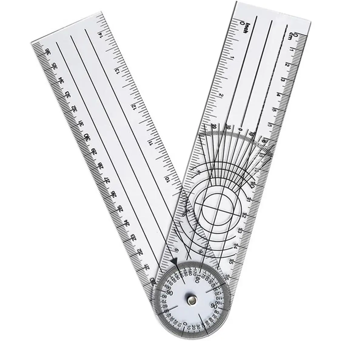 7 Inch Foldable Angle Ruler, Clear 360  Goniometer Tool | Transparent plastic angle measuring tool with  scales for woodworking, drafting, design, engineering and classroom use