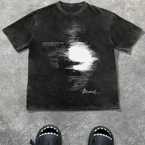 Men's Regular Fit Plain Wave Print Short Sleeve Graphic Tee Casual Style Tee Comfy Round Neck T-shirt for Summer, Fashion Men's Top Casual Streetwear Top for Daily Wear, Cotton, Apparel T Shirt, Casual Summer Clothing