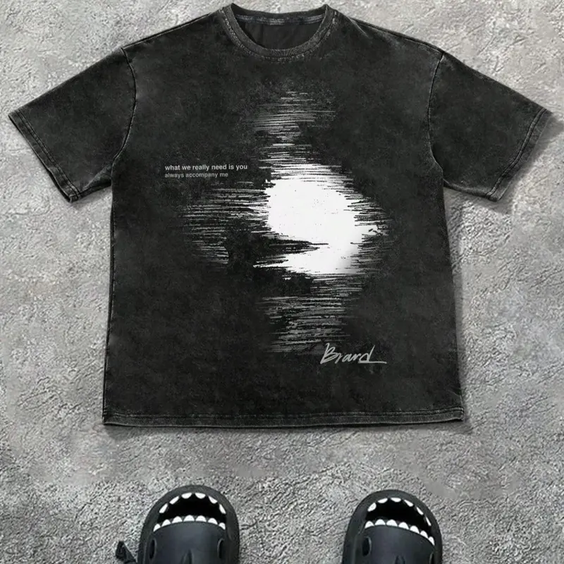 Men's Regular Fit Plain Wave Print Short Sleeve Graphic Tee Casual Style Tee Comfy Round Neck T-shirt for Summer, Fashion Men's Top Casual Streetwear Top for Daily Wear, Cotton, Apparel T Shirt, Casual Summer Clothing