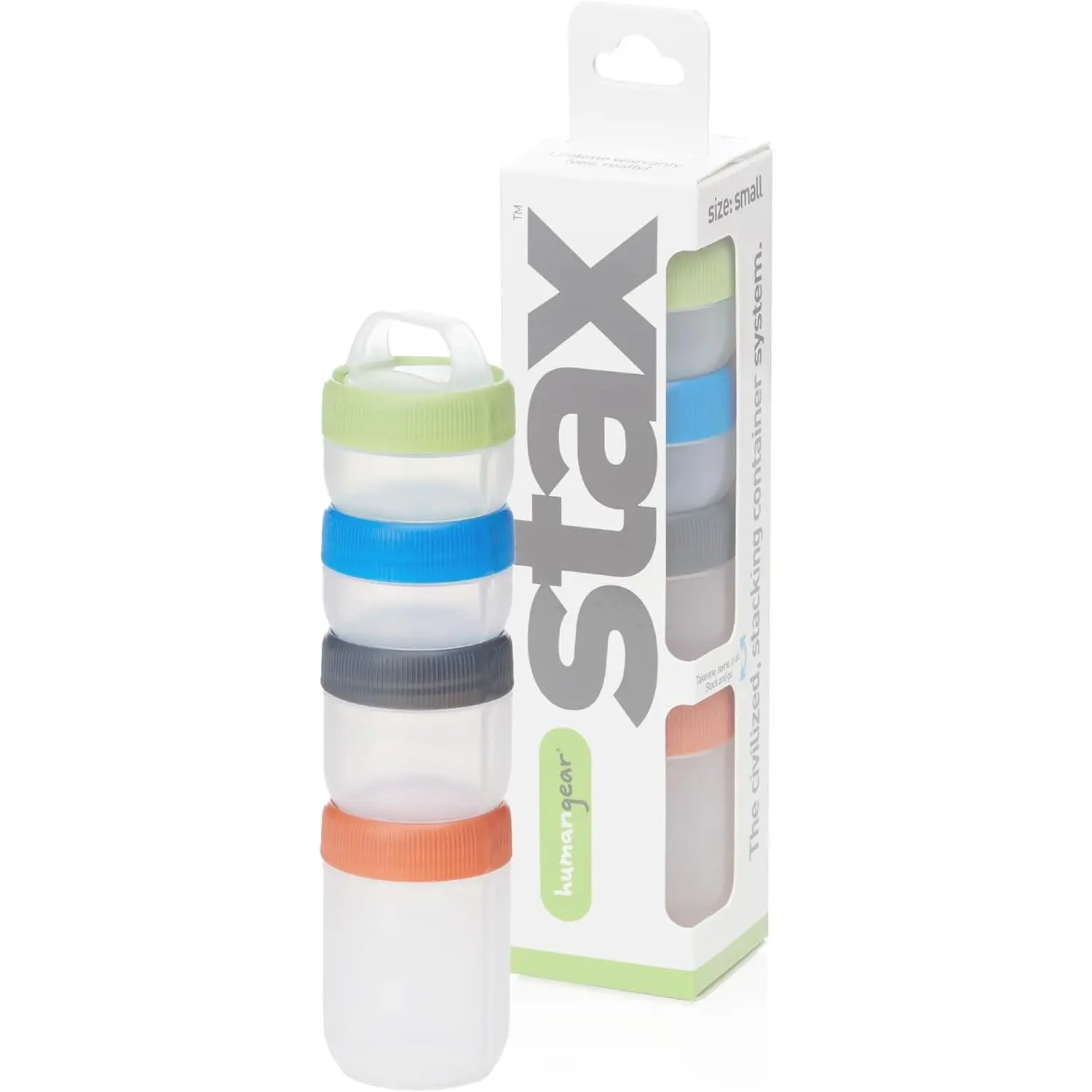 STAX, Stackable Snack Containers - 4- Leak-Proof Snack Travel System - FDA- Safe, BPA/PC/Phthalate-Free - Stackable & Click-Together  Storage, Small