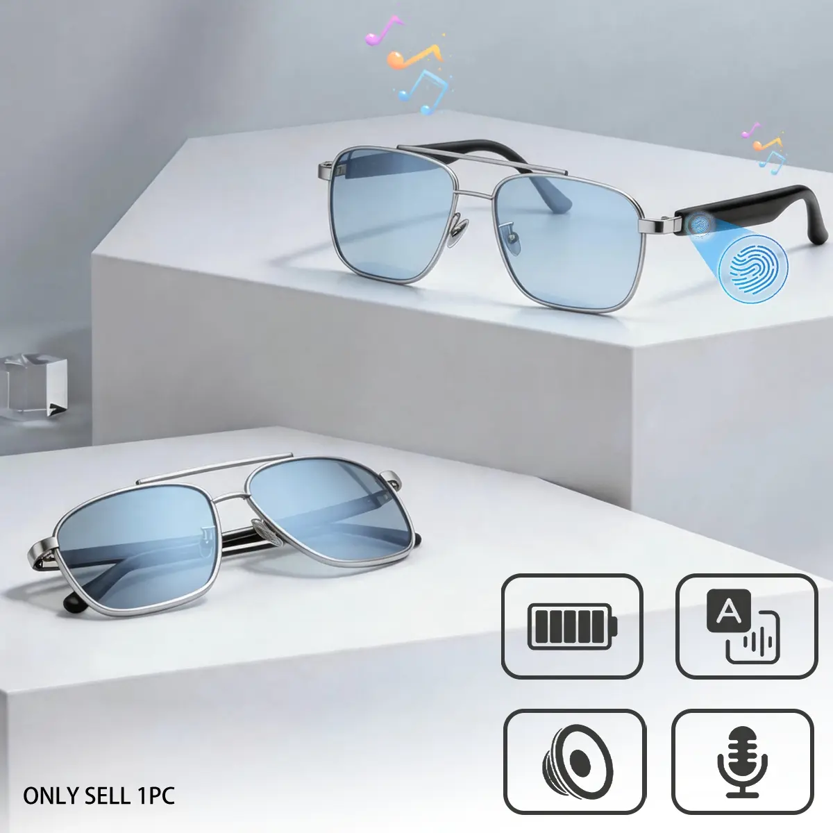 Bluetooth Audio Smart Glasses,Wireless Open Ear Glasses with Mic for Hands-Free Calls,Touch Control & Voice Assistant,100+ Language AI Translation,UV Protection Sunglasses for Hiking Travel Busines Calls,Gift for Women & Men