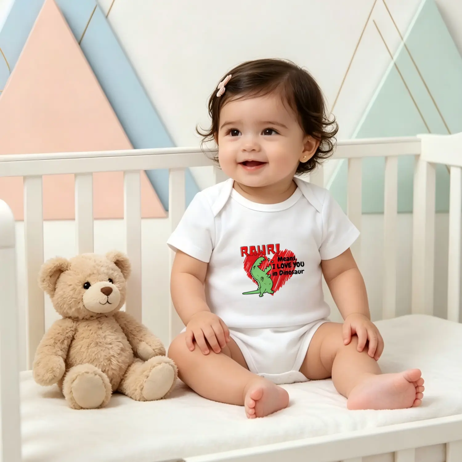 "Rawr! Means I Love You In Dinosaur" Unisex Newborn Bodysuit, Soft Pure Cotton Short Sleeve Onesie, Cute Summer Baby Outfit Gift for Everyday Wear