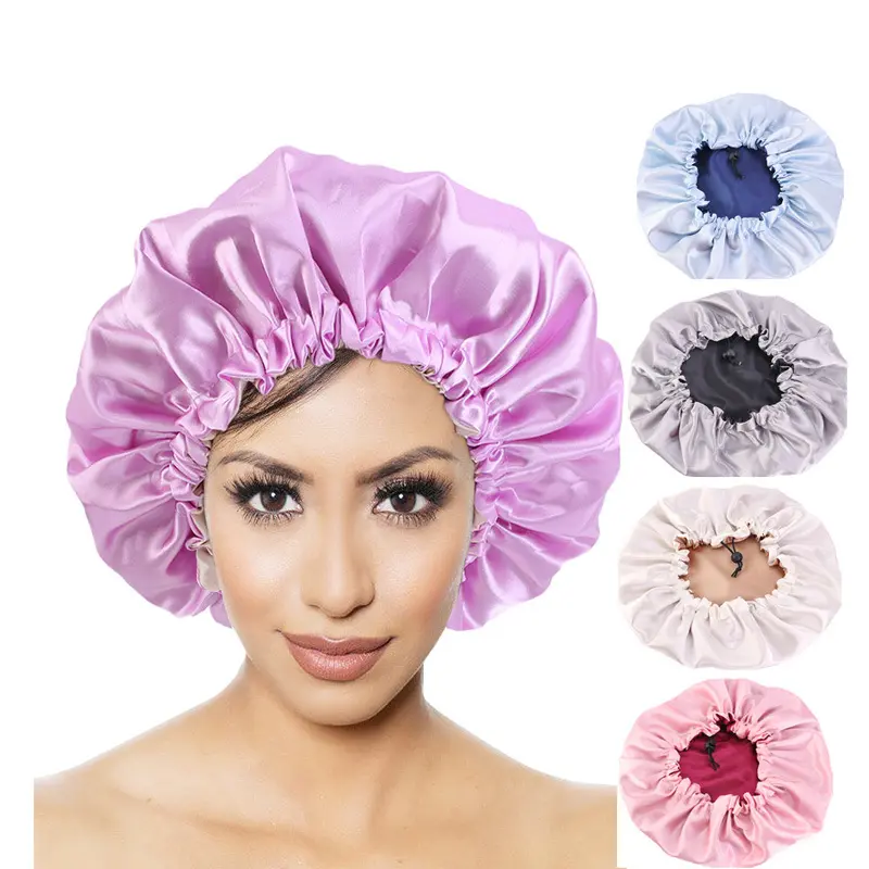 Viral Double Layer Satin Sleep Bonnet Adjustable Drawstring Reversible Anti Frizz Hair Protection Women Night Cap Curly Care Lounging
