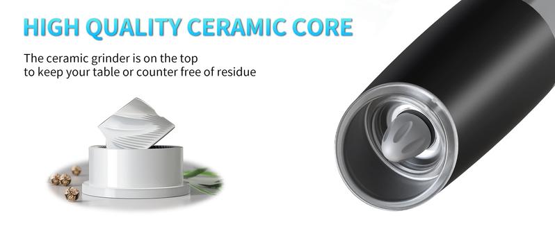 2pcs Gravity-sensing Electric Salt And Pepper Grinder Set, Battery-powered LED Light, One-hand Operation,Local Warehouse, Adjustable Coarseness Grinder, Black Kitchen Gadget, (Grinders Only, No Salt or Pepper Included)