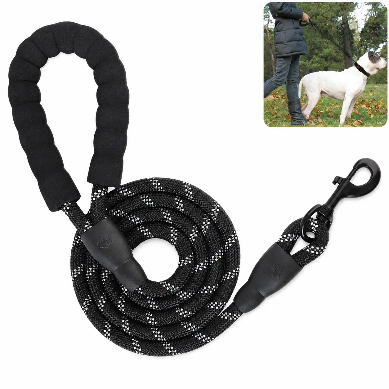 Premium Black Reflective Dog Leash, Heavy Duty Nylon Rope Dog Lead for Small, Medium & Large Dogs, Durable Pet Leash for Daily Walking, Basic Training & Outdoor Adventures