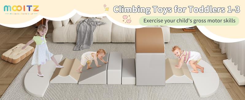 Soft Play Climbing Blocks for Toddlers - 10pc Set with Tunnel for Climb,Toddler Playtime Corner Climber Indoor Foam Play Gym, Crawl and Slide