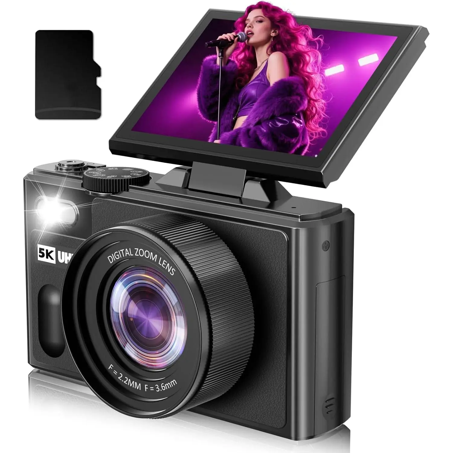 Digital Camera, 5K 80MP Digital Camera for Photography with 3" 180° Flip Screen with 18X Zoom, 64GB SD Card, Travel Camera for YouTube with Anti-Shake, Camera for Teens