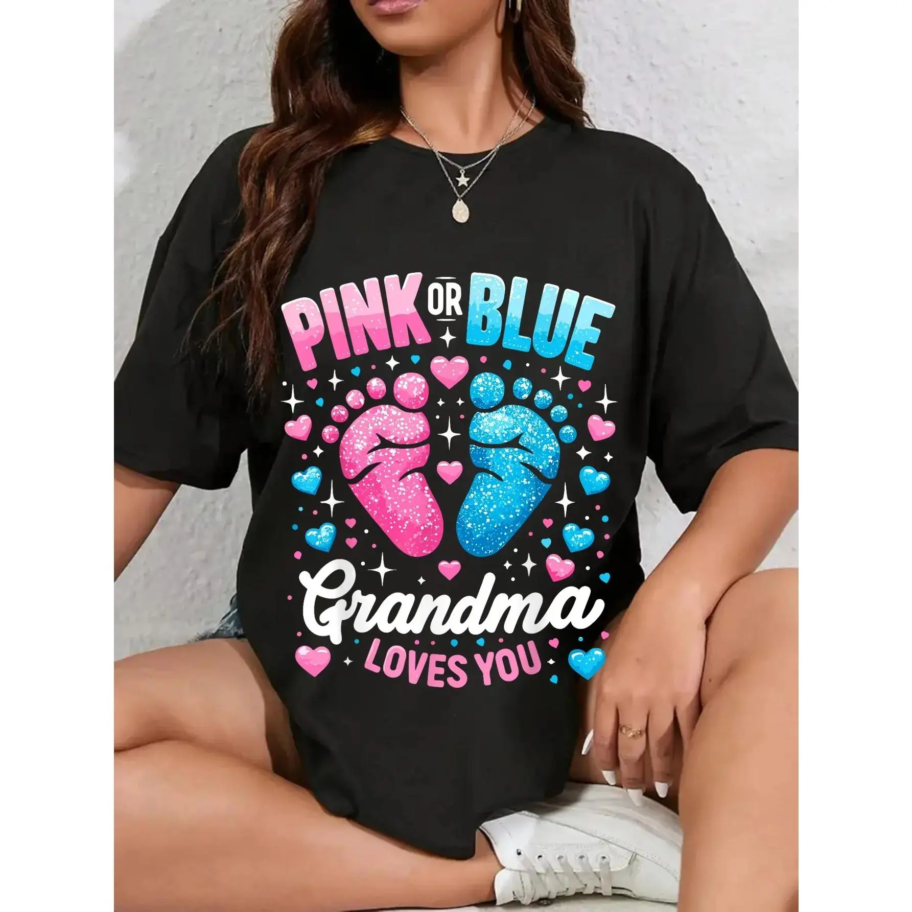 Unisex Grandma Gender Reveal T-Shirt - Pink or Blue Design, S, 2XL, 3XL, 4XL, 5XL (Men's Tops), Athletic, Basic, Standard Size