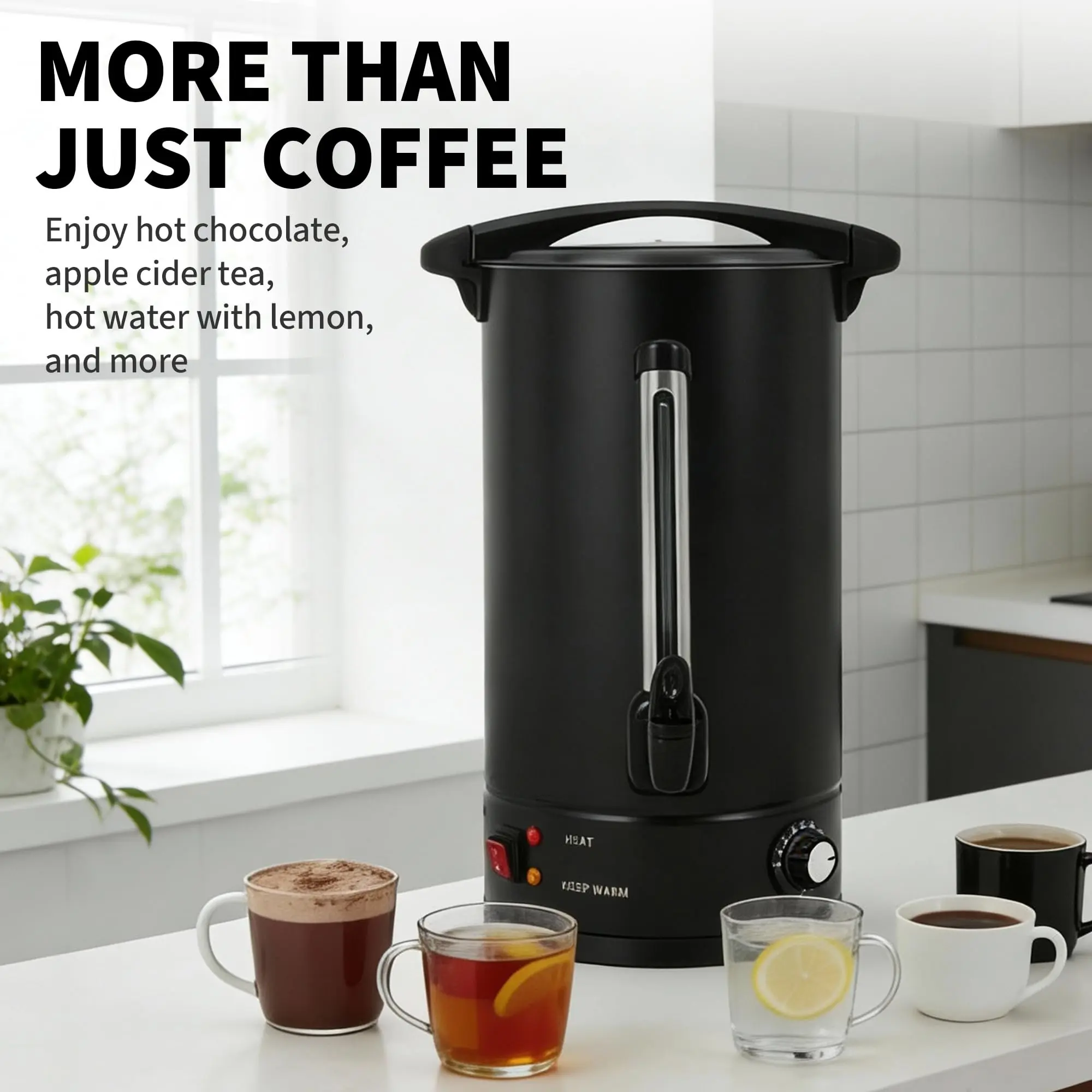 14L 100‑Cup Commercial Coffee Urn, Double‑Walled Stainless Steel Coffee Percolator & Hot Water Dispenser, Large‑Capacity Beverage Server for Wedding, Buffet and Catering Events, Silver