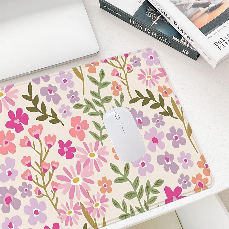 Floral Pattern Mouse Pad, 1 Count Rectangle Pastel Color Gaming Mouse Pad, Non-slip Rubber Base Stitched Edge Desk Pad for Desk Laptop Desktop, Office Desk Accessories, Corporate Work Desk Accessories