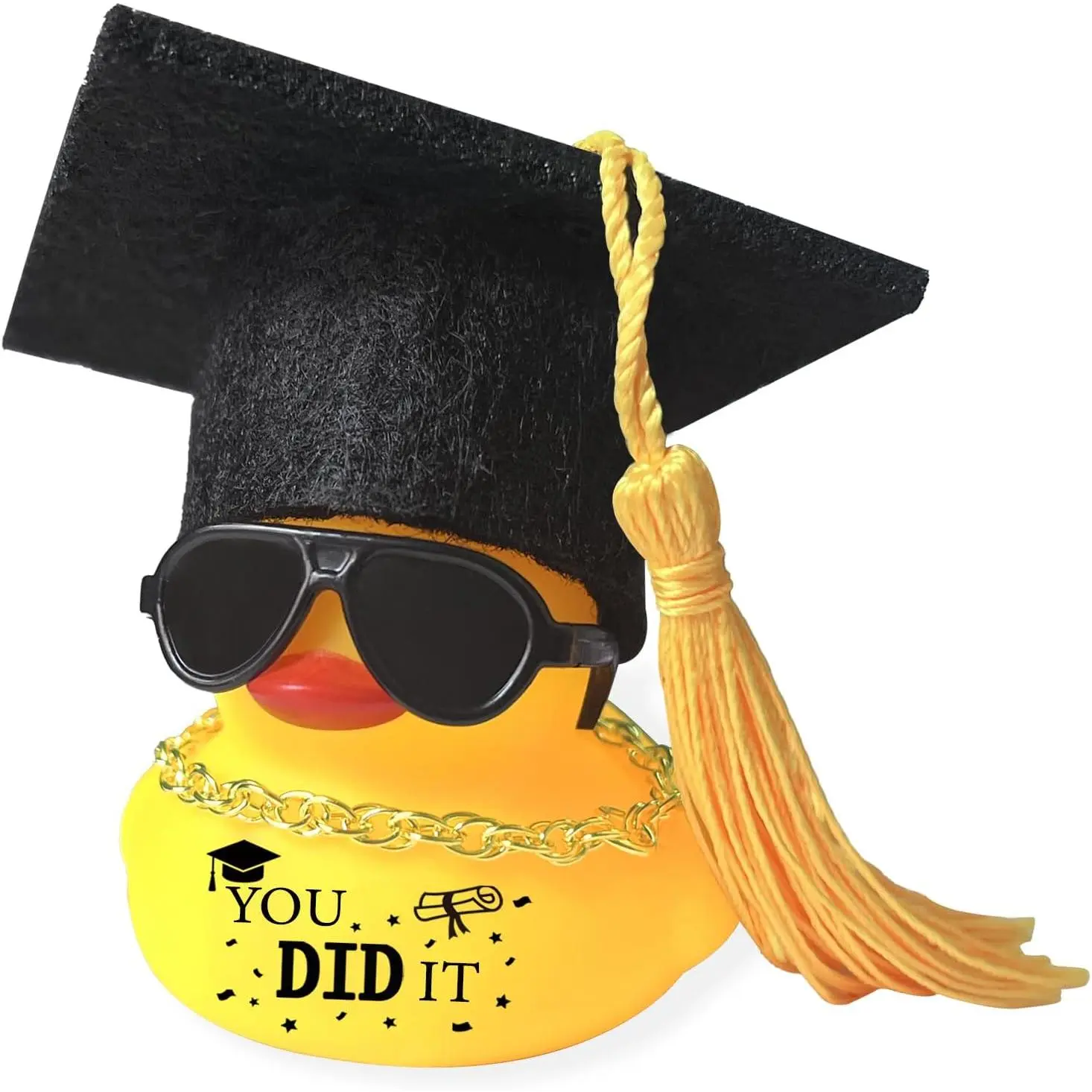 Dashboard Decor Graduation Hat Rubber Duck,  Accessories Ornaments with Mini Graduation , Necklace, Sunglasses for Graduates Students Grad  (Yellow)