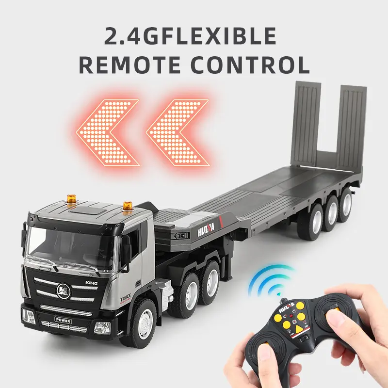 HUINA 1318 1/24 9CH 2.4G Battery-Powered Remote Control Platform Trailer Truck Tractor, Flatbed Remote-Controlled Toy Car for Kids, Battery-Powered Remote Control Cars, Remote-Controlled Cars