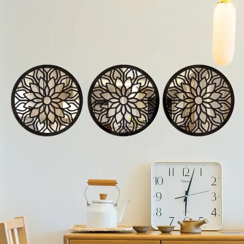 Bohemian-Style Round Acrylic Mirror – Exquisite Cutout Floral Wall Decor, Home Decor, Suitable for Living Rooms and Bedrooms