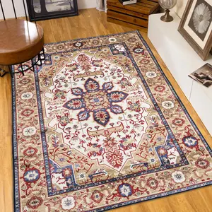 Aobtkel®Area Rug 6x9 Vintage Bohemia Large Persian Non-slip Washable Rug For Living Room Kitchen Bedroom Living Room Flower Design Blue/Gold   WL