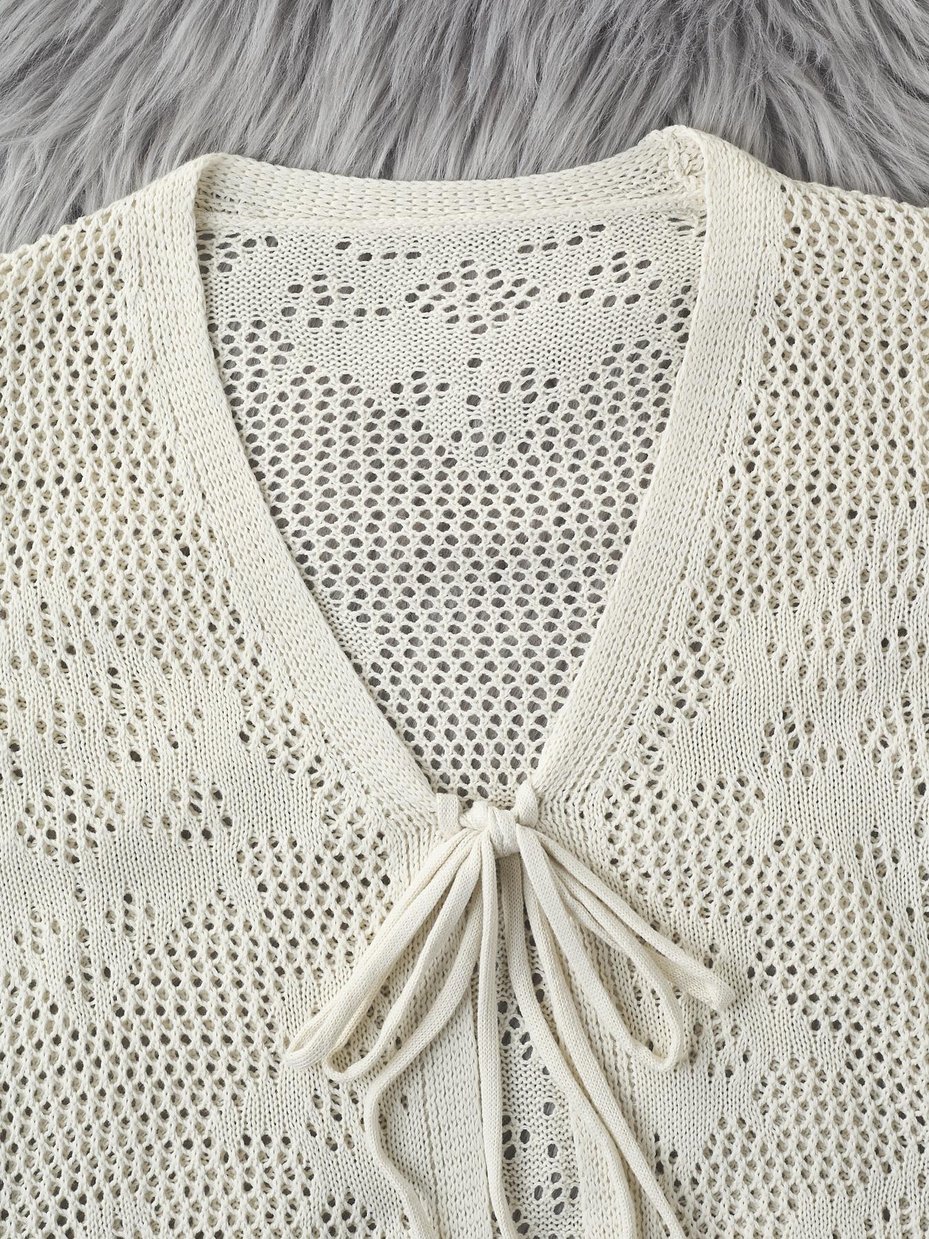 Women's Fitted Plain Sheer Tie Front Knitting Cardigan, Casual Long Sleeve Cardigan for Daily Wear, Ladies Knitwear for All Seasons Women's Fitted Plain Sheer Tie Front Knitting Cardigan, Casual Long Sleeve Cardigan for Daily Wear, Ladies Knitwear for All Seasons