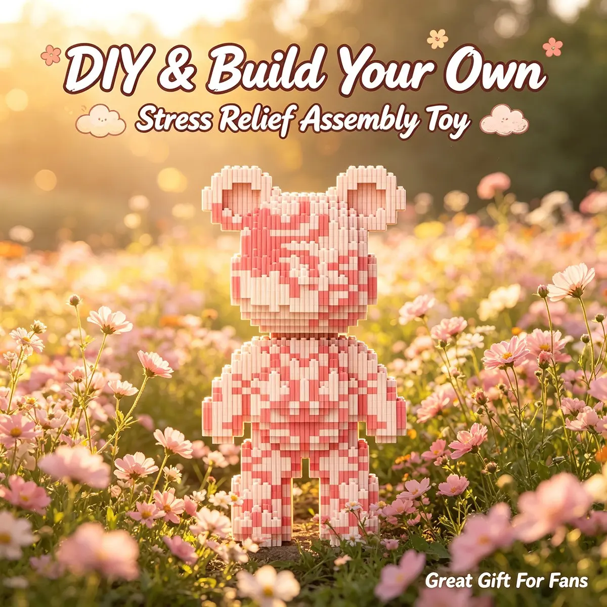 Checkerboard Bear 3D Puzzle Block Ornament, Home Office Decor, Party Decoration, Ideal Gift, Handmade Craft, Collectible Statue