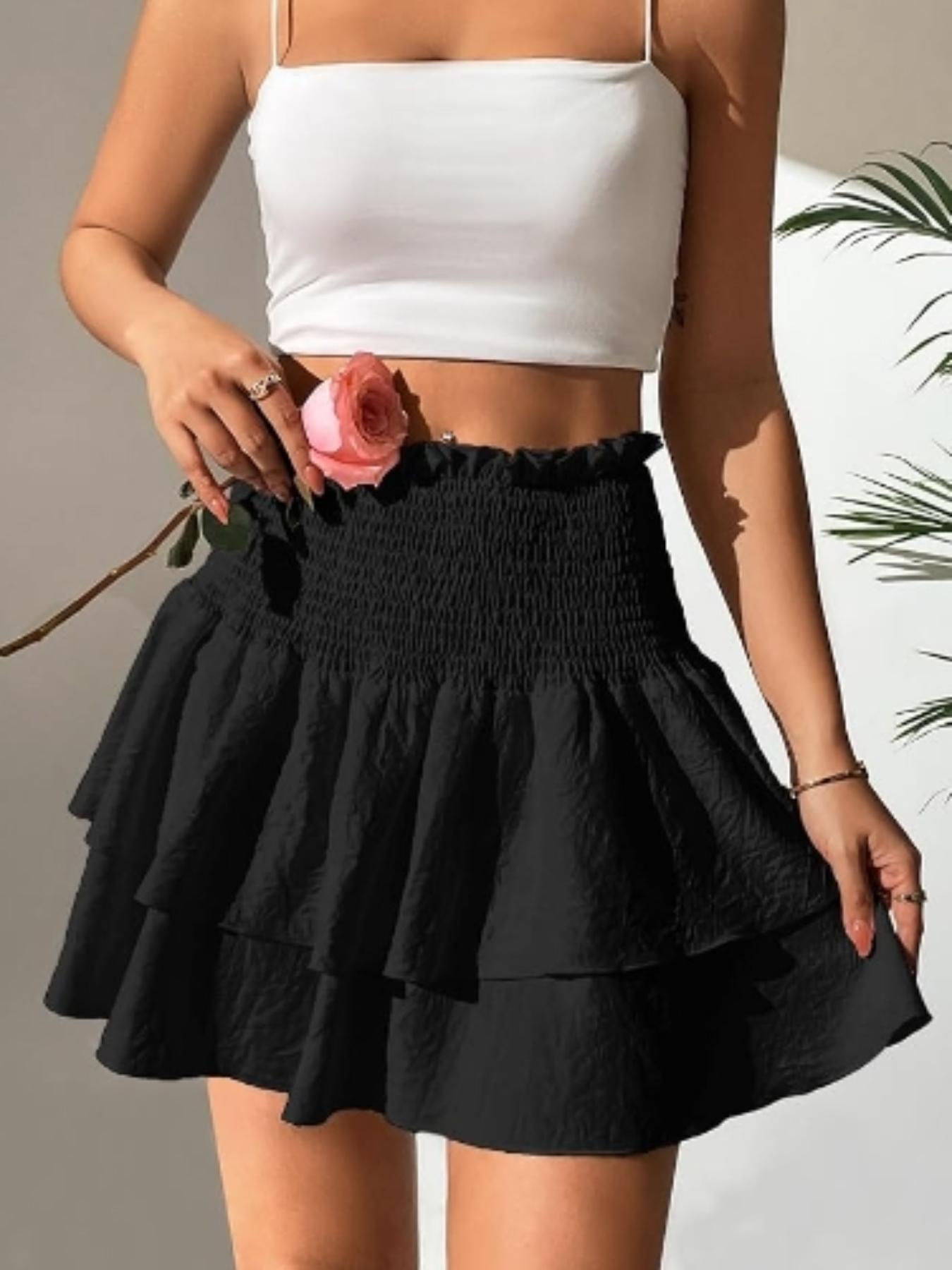 Women's Plain Woven Ruffle Trim High Waist Skirt, Casual Fashion Skirt for Daily Outdoor Wear, Ladies Bottoms for Spring & Fall
