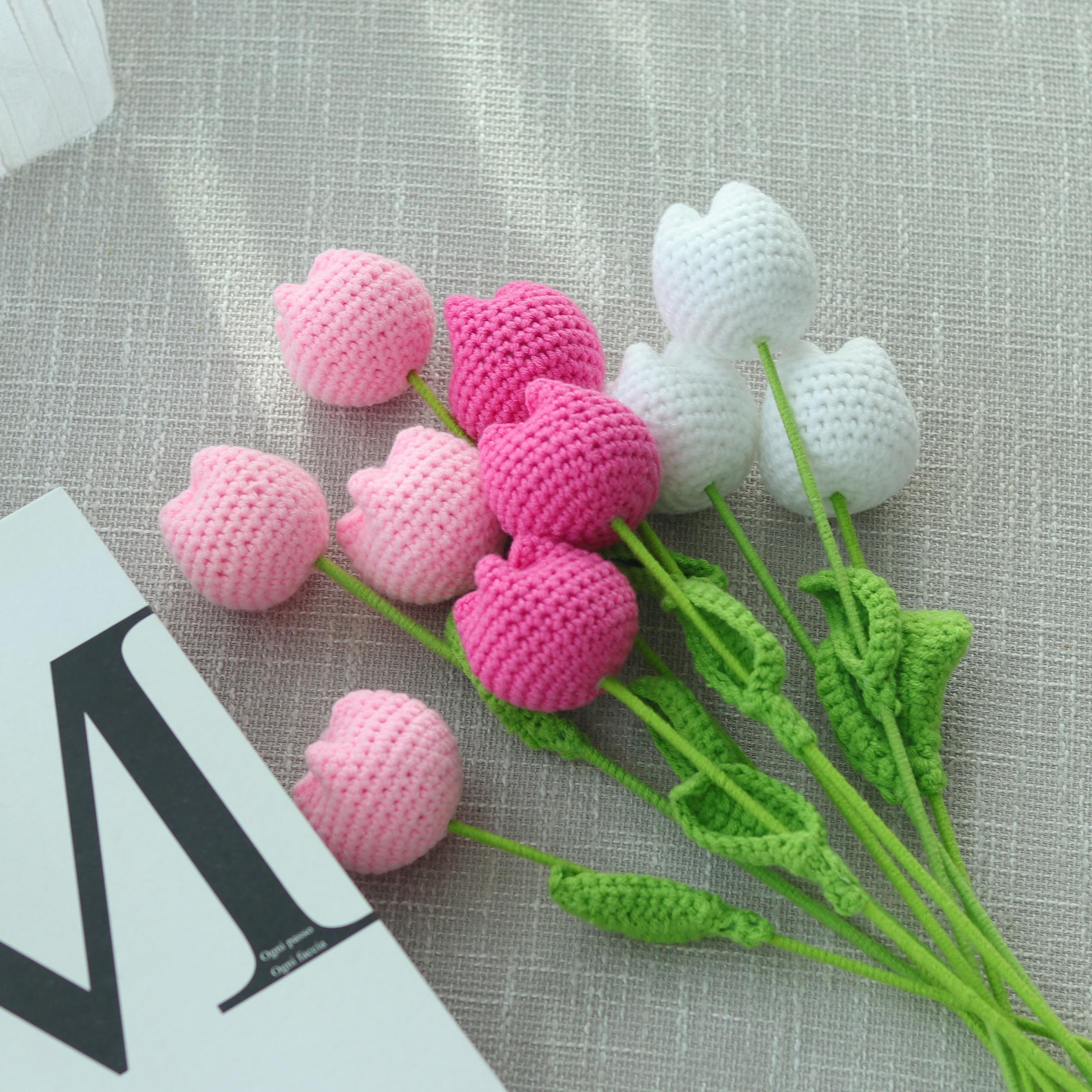 Handmade Crochet Plush Tulip Bouquet, Faux Flower Bouquet, DIY Bouquet for Party and Home Decor, Home Decor Supplies, Fruit, Crochet Artificial Flowers