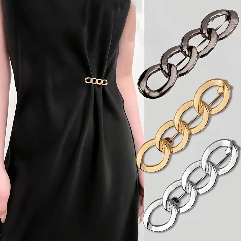 3/6-Piece Alloy Waist Cinch Clip Set – Golden, Silvery & Black Chain Waist Tighteners, No-Sew Adjustable Dress & Clothing Clips for a Slimmer Fit, Stylish Waist Shaping Accessories for Women