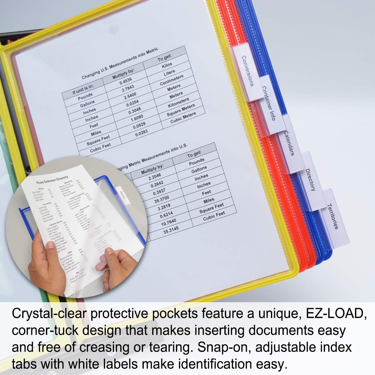 SwitchFile Reference Organizer Displays Both Landscape or Portrait Documents, Desk or Wall Mount, Featuring, 10 EZ-Load Pockets to Hold 20 Sheets of Paper (Colored Pockets)