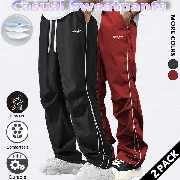 Loose-fitting sweatpants for men, grey side stripes with gold accent stripes, comfortable design, sports casual style bottoms, sweatpants, fitness wear, today's fashion outfit