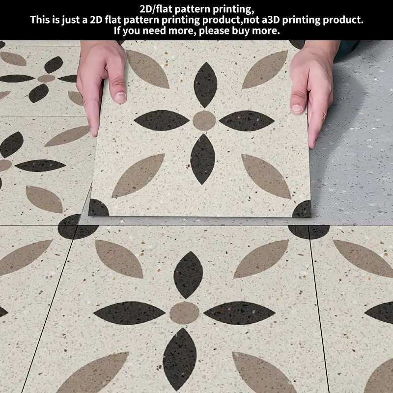 10pcs Pack Vinyl Litchi Leather Floor Tiles Suitable for Bedroom/Living Room/Bathroom/Kitchen, Peel & Stick Terrazzo with Terrazzo, Easy Installation, Coverage (11.81x11.81inch), Suitable for Renovation & Modern Floor Decor, 2D Flat