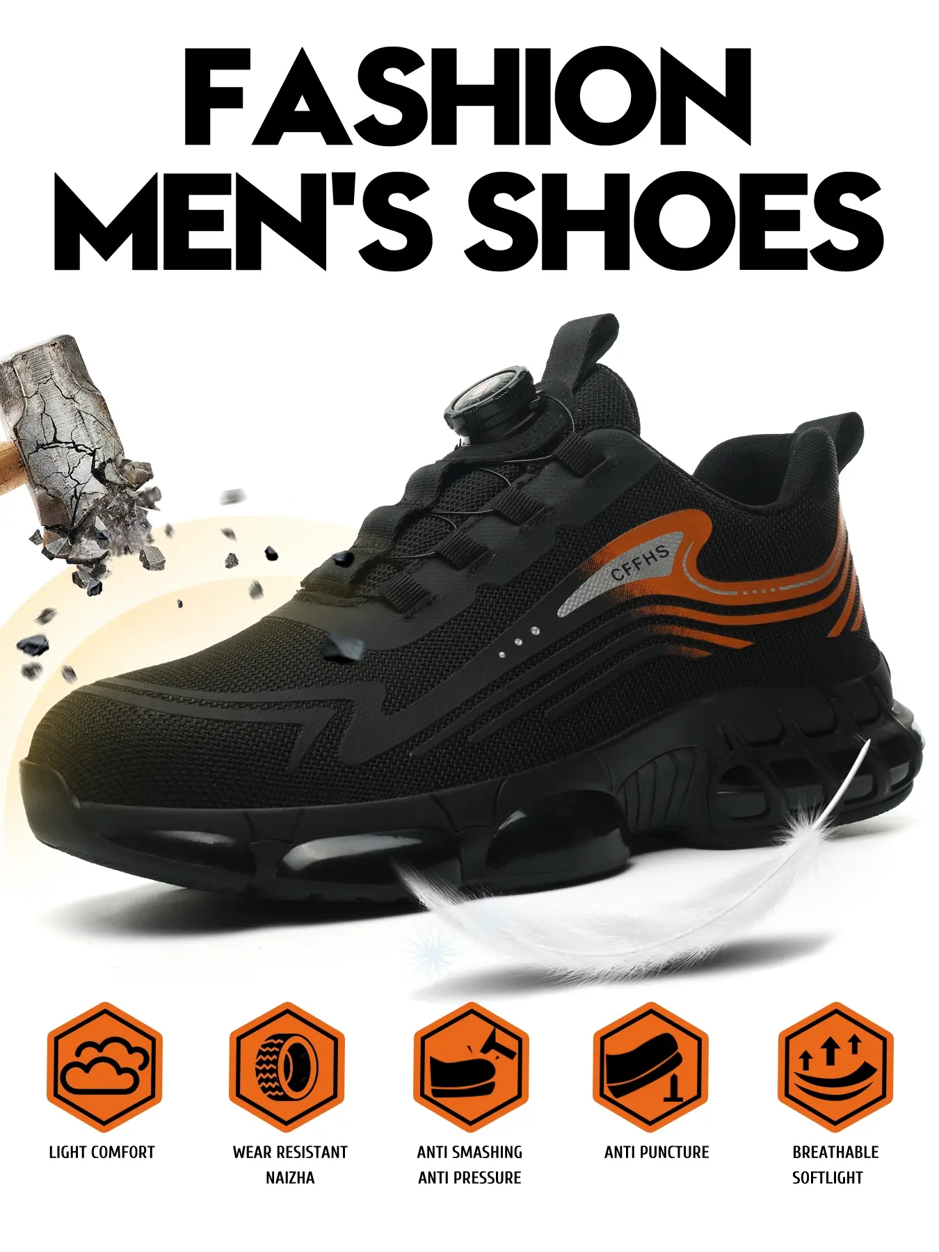 Men's Safety Shoes, Euro Standard Durable Steel Toe Kevlar, Anti-Puncture, Rotating Buckle Laces, Breathable Comfort, Ideal for Daily Work Footwear
