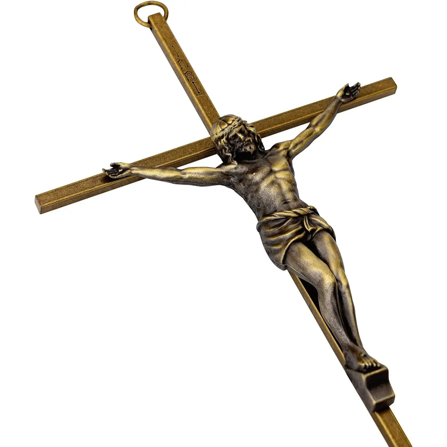 Vintage Metal Crucifix Wall Cross, 10 Inch Antique Brass Jesus Wall Hanging Home DécorGift