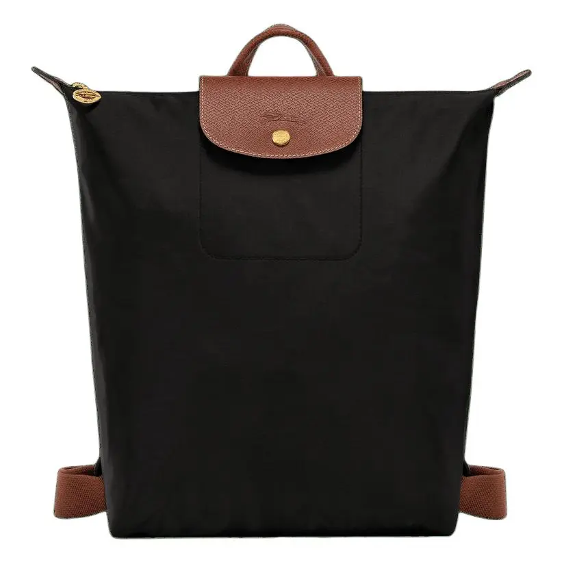 Longchamp Le Pliage Original Textured Logo Adjustable Wide-Strap Nylon Tote Backpack for Women in Black