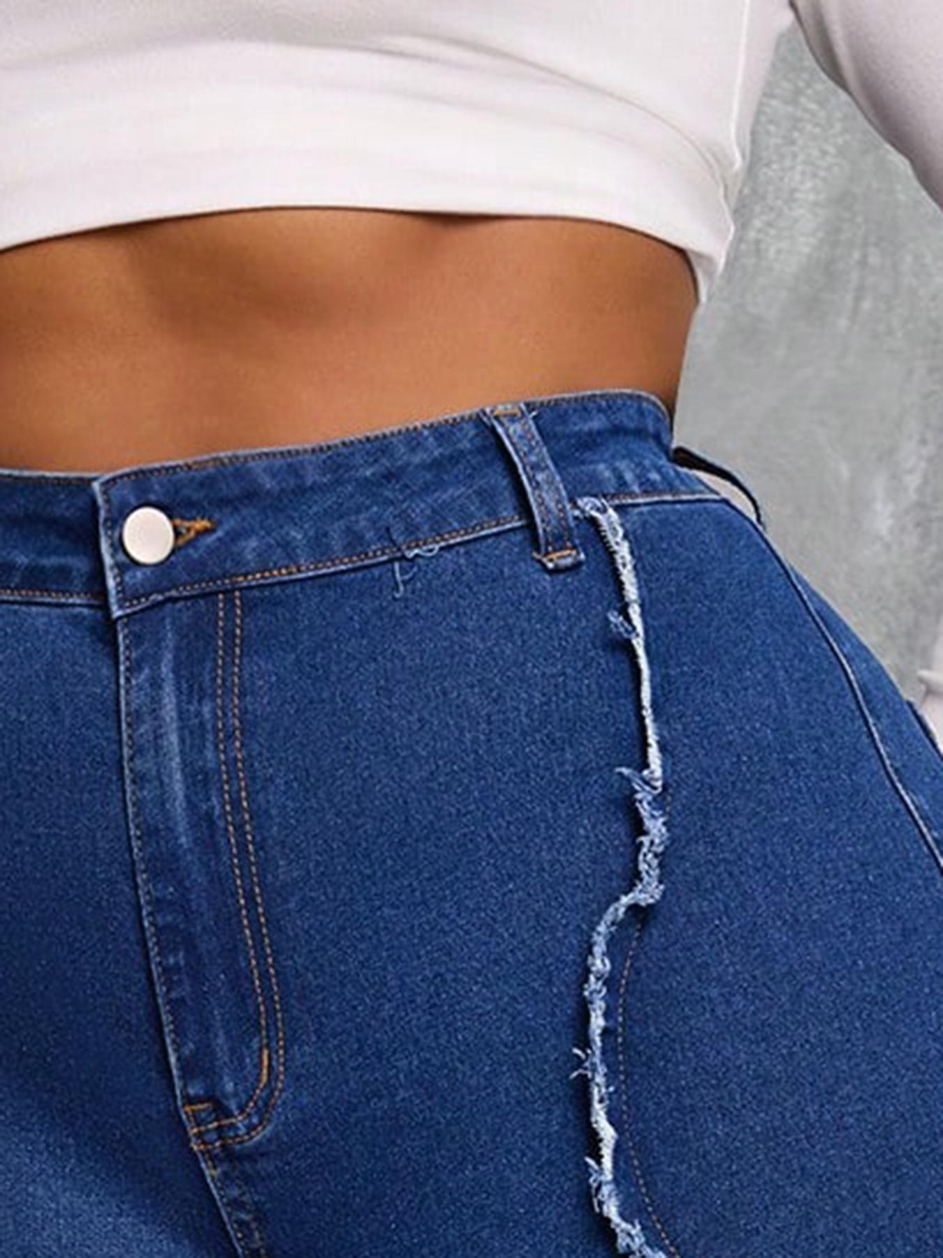 【Plus Size】 Solid Color Flare Leg Denim Jeans, Fashion Casual Bell Bottom Trousers for Daily Outdoor Wear, Women Plus Clothing for All Seasons