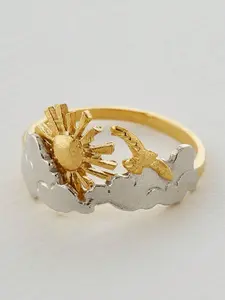 1 Retro Bohemian Style Sun Seagull Dove Cloud Pattern Two-Color Ring, Elegant Sunrise Design, Unisex Elegant Ring, Sun Pattern Ring, a Refined Gift for Her