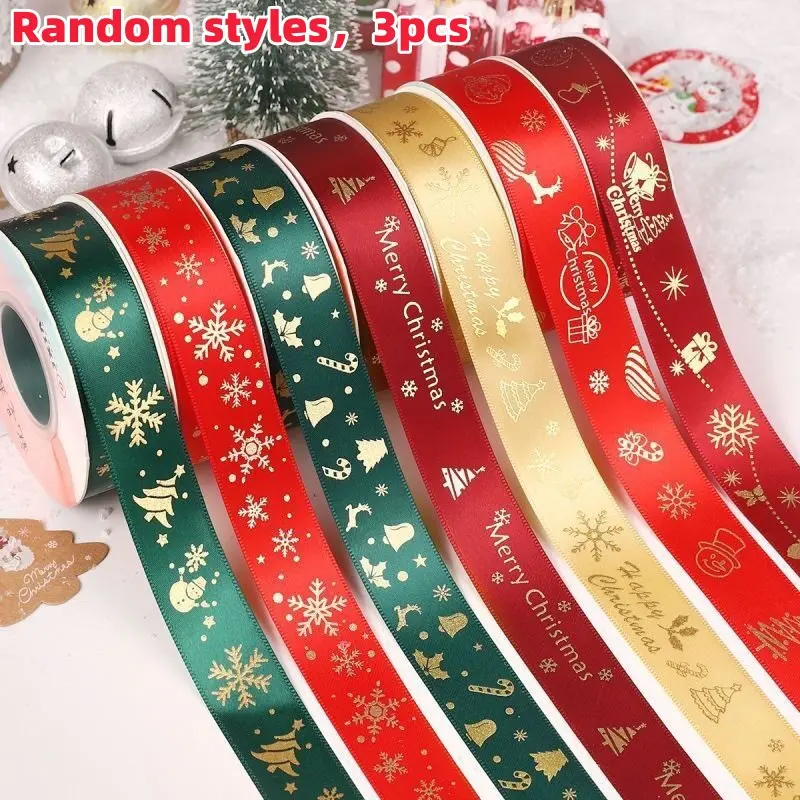 3 Pieces Christmas Ribbon Cake Bouquet Decorative Ribbons, Satin Ribbon Rolls, Holiday Gift Box Packaging Bows