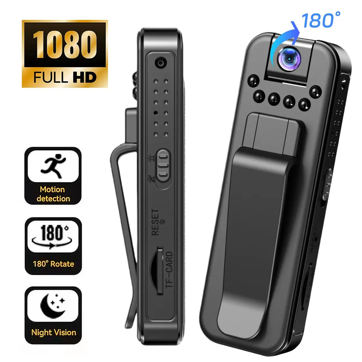 1080P Portable Handheld Camera,Wearable Action Camera,180° Handheld Sports Camera, Video Recording Camera Portable Clip Design, Wifi Wireless Transmission, Infrared Night Vision, Suitable for Outdoor Sports, Skiing, Cycling, Hiking, Security