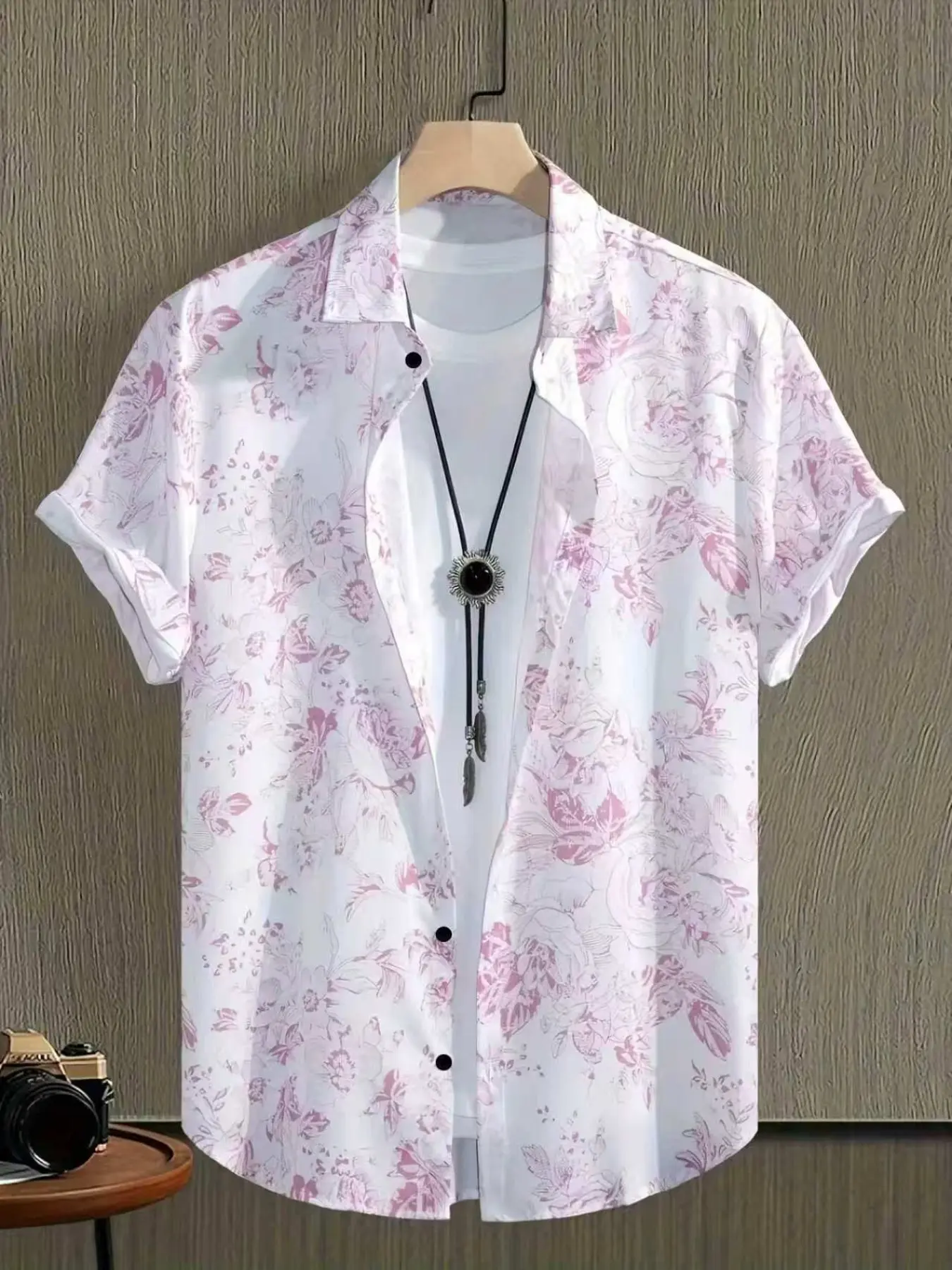 Men's Casual Vacation Floral Print Short Sleeve Shirt, Aesthetic Shirt, Beach Tropical Summer Shirt, Slim-Fitting, All over Print, Unlined, Plain Surface, Tops