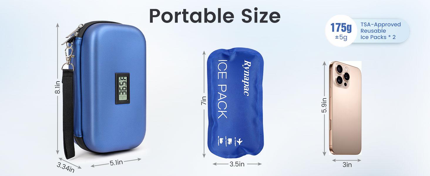 Large Insulin Cooler Travel Case - TSA Approved Medication Diabetic Cooler for Travel with Fahrenheit Temperature Display, Includes 2 Reusable Ice Packs, Essentials for Diabetics (8.1” x 5.1” x 3.34”)