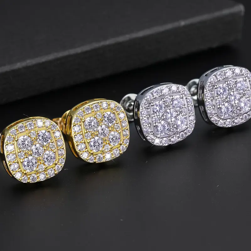 ICED CHICS square hip-hop stud earrings, everyday ear accessories, fashionable jewelry accessories, street hip-hop style, suitable for gifting, parties, and both men and women, versatile earrings, High Quality Earrings, Good Earrings, Earrings Studs