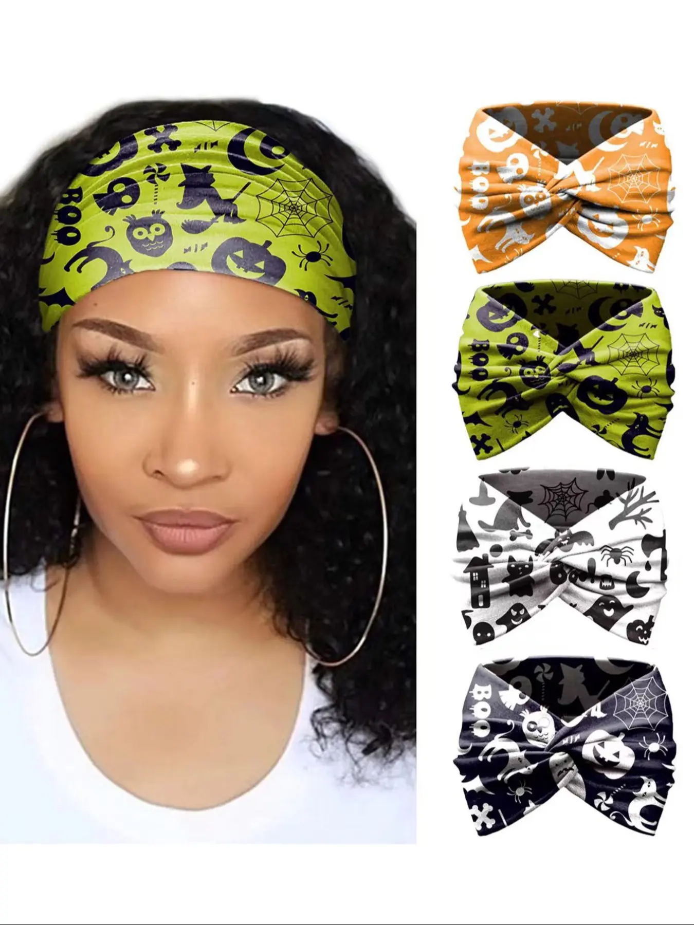 Halloween Pumpkin, Skeleton Headband, 4pcs Combo Set, Multiple Styling Options, Ghost Headband for Halloween Costume Parties, Fashionable Party Hair Accessories,