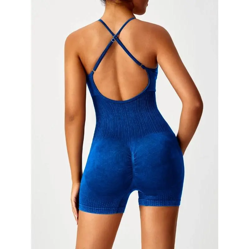 Sandwashed Yoga Bodysuit Women - Strappy Seamless One Piece Workout Suit, Stretch Gym Leotard Pilates Barre Fitness