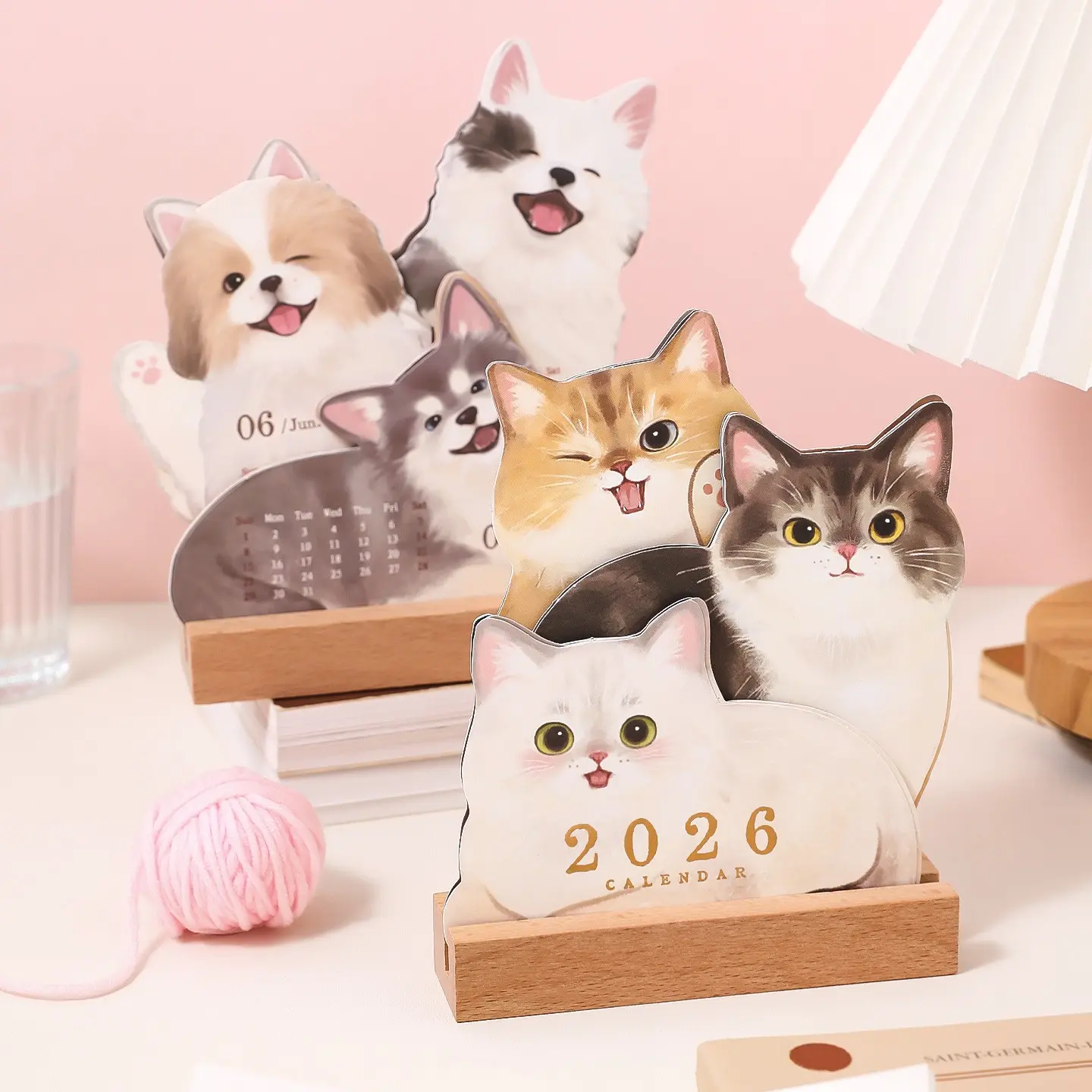 Desk Calendar with Wooden Base, Dog/Cat Decor Calendar January 2026 to December 2026 with to-do List, Modern Farmhouse Desktop Decorative Pet Calendar for Home, Office and Desk Accessories