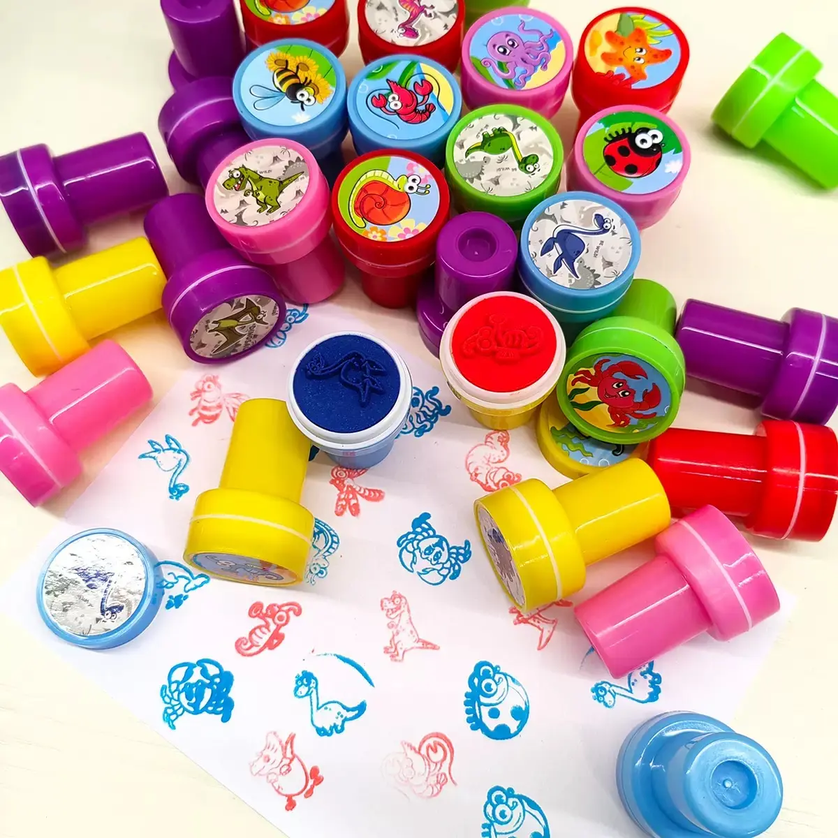 Kids Creative Fun Stamp Set, Cartoon Animal Designs, Holiday Gift for Babies, Kindergarten Encouragement Present, DlY Craft Supplies