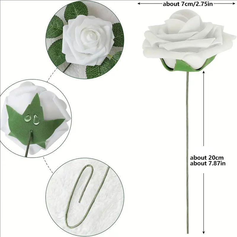 25pcs/Lot High-Grade White PE Rose Artificial Flower Head With Stem DIY Bouquet Wedding Party Decoration Scrapbook Supplies