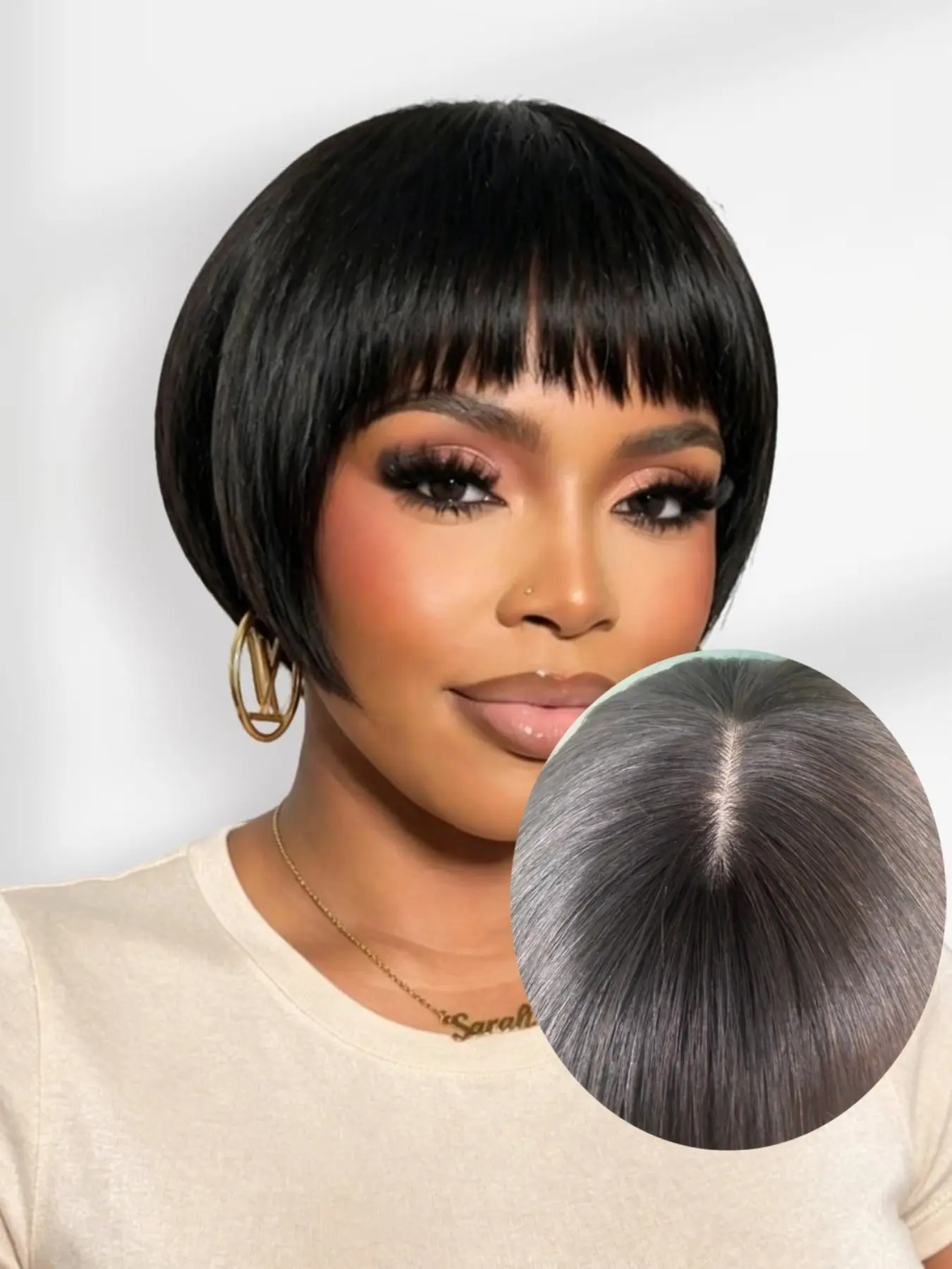 Short Straight Pixie Cut Human Hair Wigs with Bangs, Full Machine Made Wig, Realistic Scalp, Natural Looking Remy Hair for Women