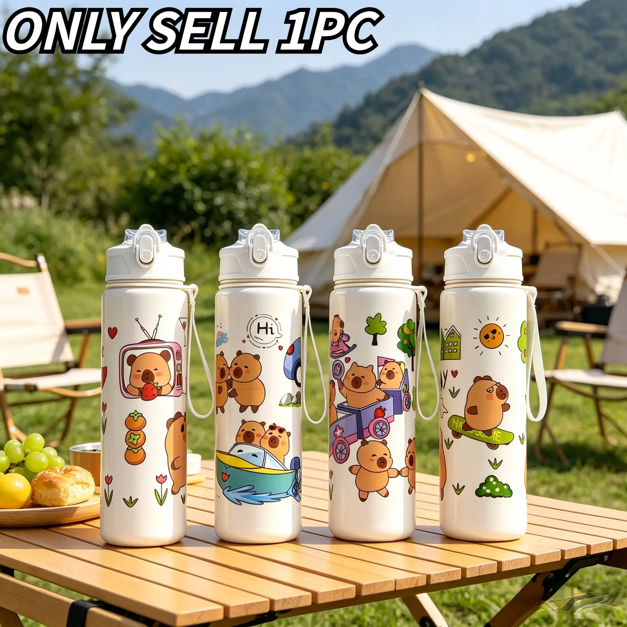 Capybara Jumping Straw Cup 800ML, Cute Cartoon Design, Leak-Proof, Suitable for Sports, Office, Camping, Holiday Gifts