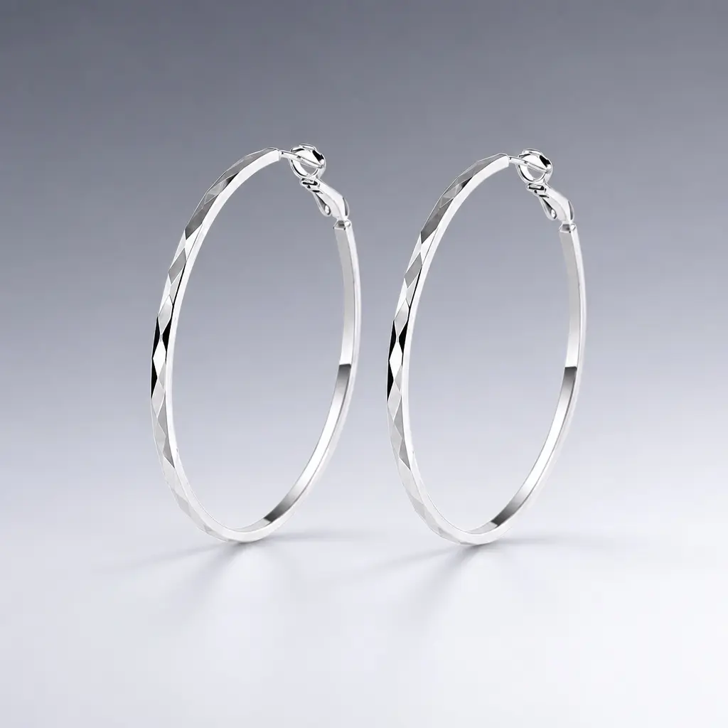 Diamond Cut Silver Hoop Earrings for Women, 3mm Thin Wide Large Circle Huggie Loop Hoops, Copper Base S925 Silver Plated Lightweight Click Clasp Big Hoop Earrings, 30/40/50/60mm Multi Size Classic Minimalist Statement Jewelry Gift for Daily Wedding Party
