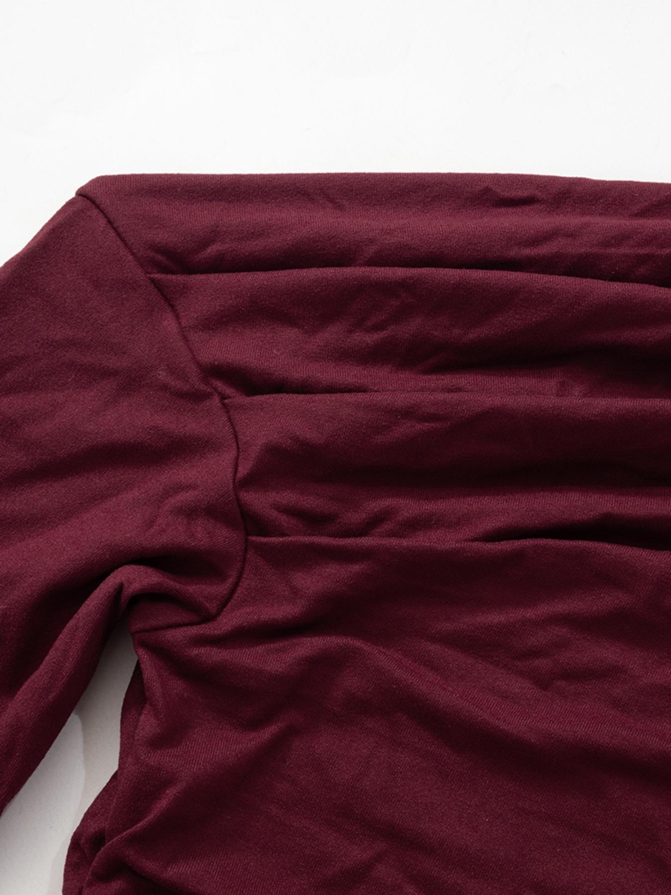 Women's Plain Ruched Asymmetrical Neckline Crop Tee, Casual Long Sleeve T-shirt for Daily Wear, Valentine's Day Gift, Ladies Clothes for All Seasons