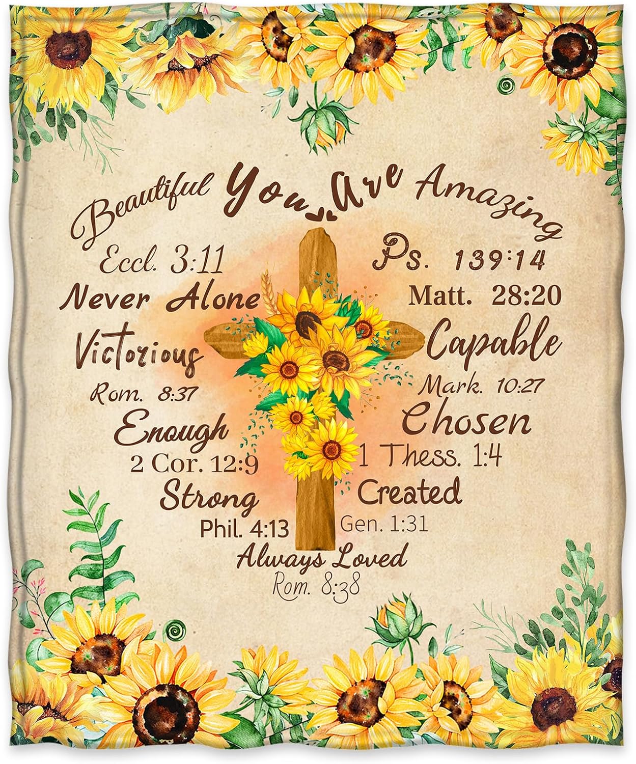 Christian Sunflower Blanket Inspirational Spiritual Religious Faith Gifts for Women Men Kids Girls Female Friends Birthday Christmas Halloween Presents Flower Floral Decor Plush Throw 50"x60"