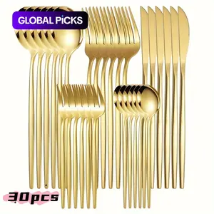 Stainless Steel Kitchen Set Cutlery, Tableware Set, Kitchen Dining Utensils, 30 Pcs/Set Including Knives, Forks, Spoons and Teaspoons, Dishwasher-Safe Utensil Set for Home, Restaurants and Hotels, Dinner Sets #GLOBAL PICKS